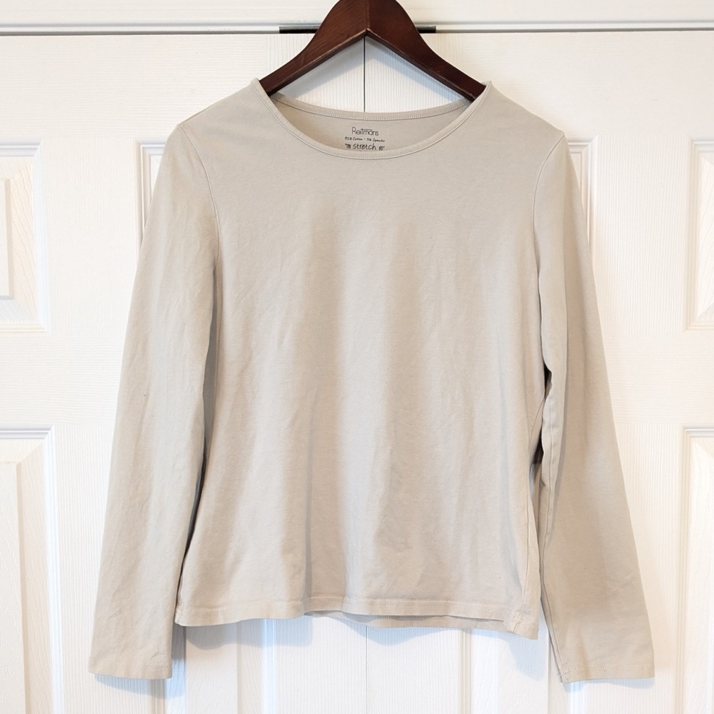 95% Cotton Real Y2K Vintage Reitmans Long Sleeve Tee Shirt Cream Size XL